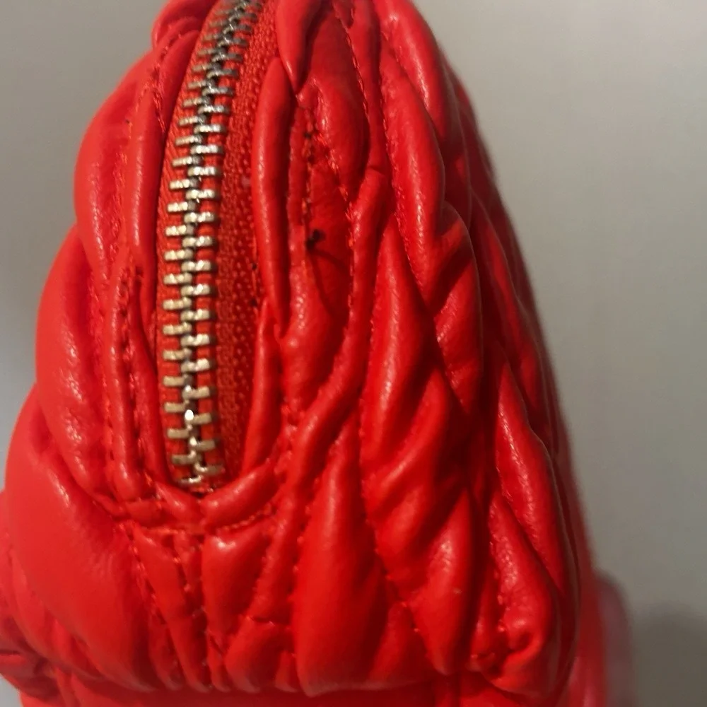 Make-Up Cosmetic Storage Bag By A New Day Red Thick Leather Textured Solid Clean